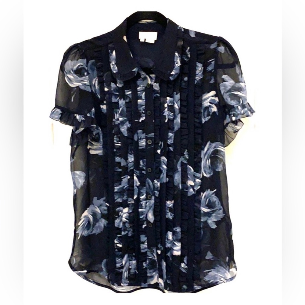 ♠️ Kate Spade ♠️ Midnight Rose Chiffon Blouse- semi-sheer- Stunning Gorgeous
